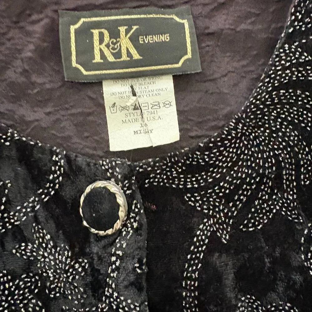R & K Evening Vintage Jacket Black with Multi-Colored Beading Size 16 EUC